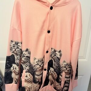 Pink Cat Print Hoodie